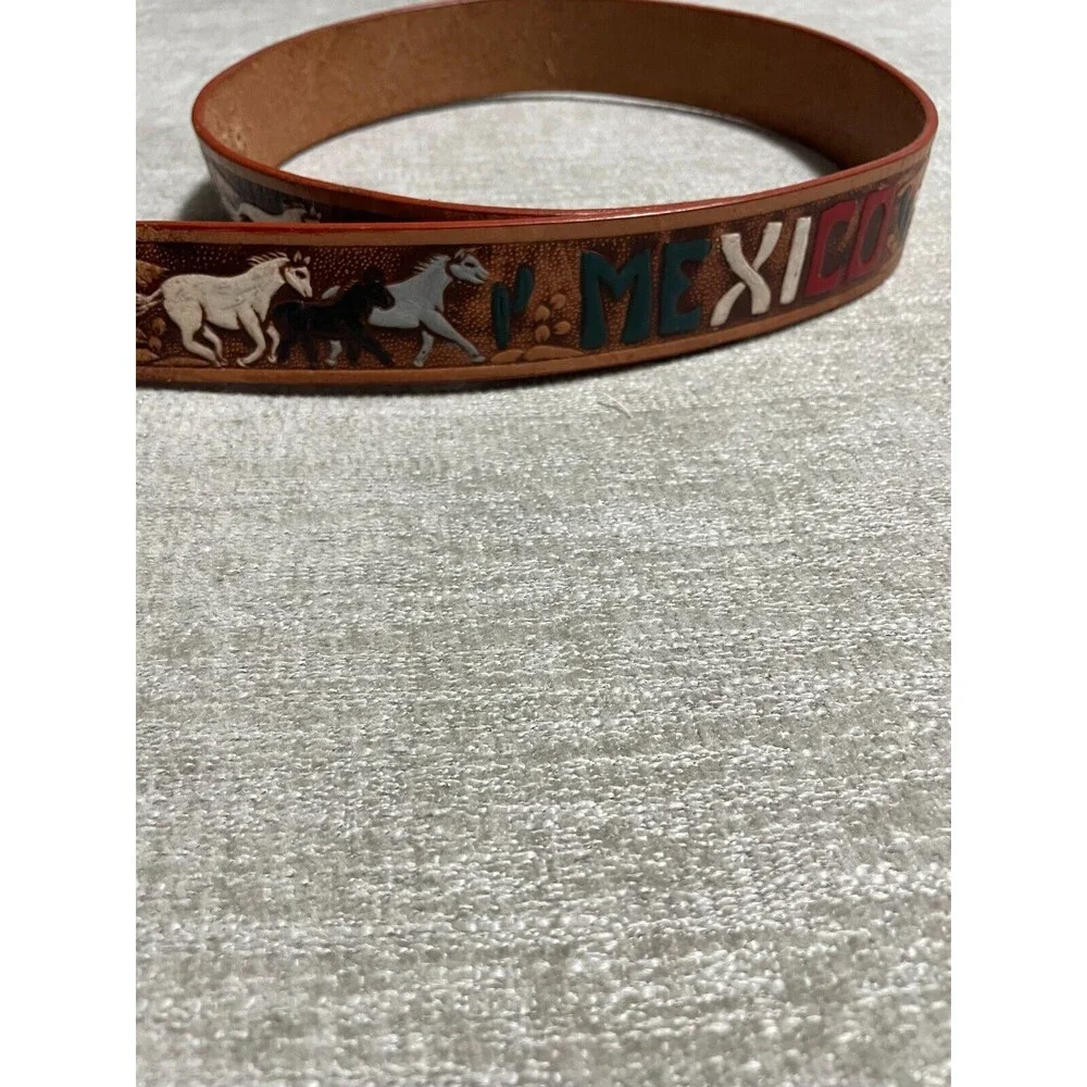 Vtg Mexican Leather Concho Belt Braided Mens Size MX 38 Brown Silver Western Cow
